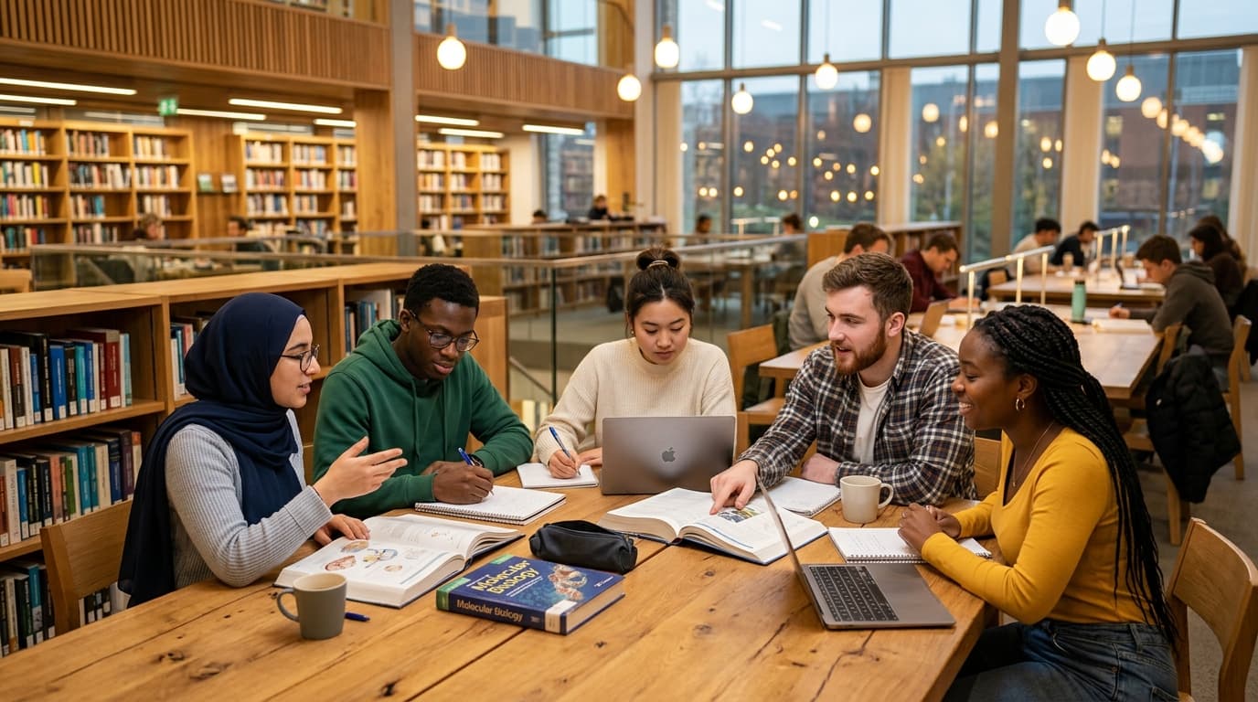 Students studying in a library